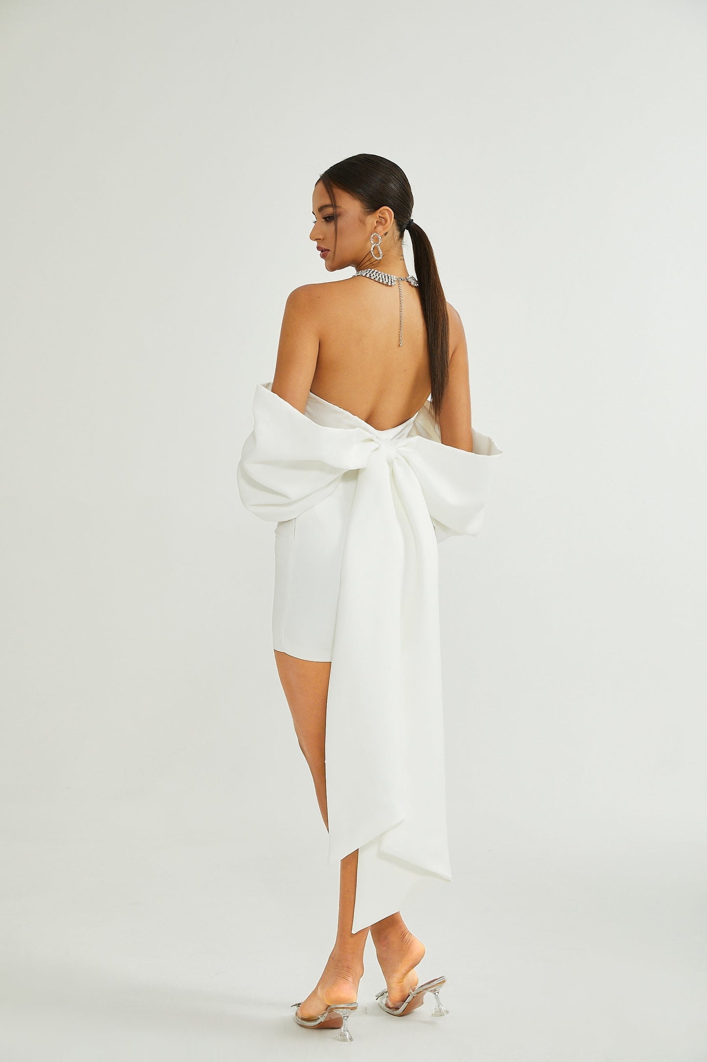 Hélène white oversizebow mini dress