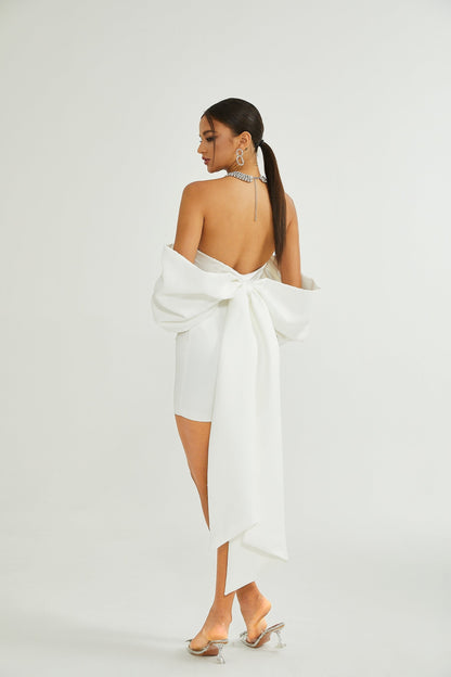 Hélène white oversizebow mini dress
