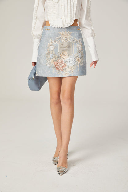 Aliénor blue embroidered mini skirt
