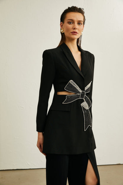 Justine black bowknot cutout blazer