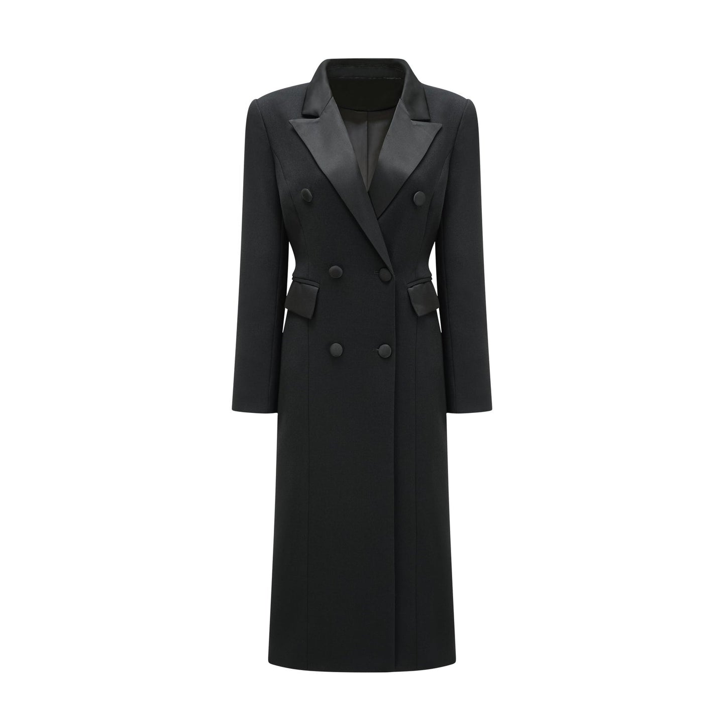 Black double breasted long coat named Eithne
