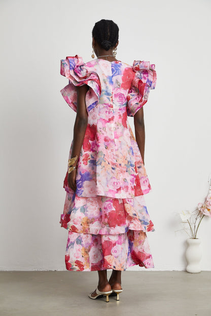 Élodie floralprint ruffled gown